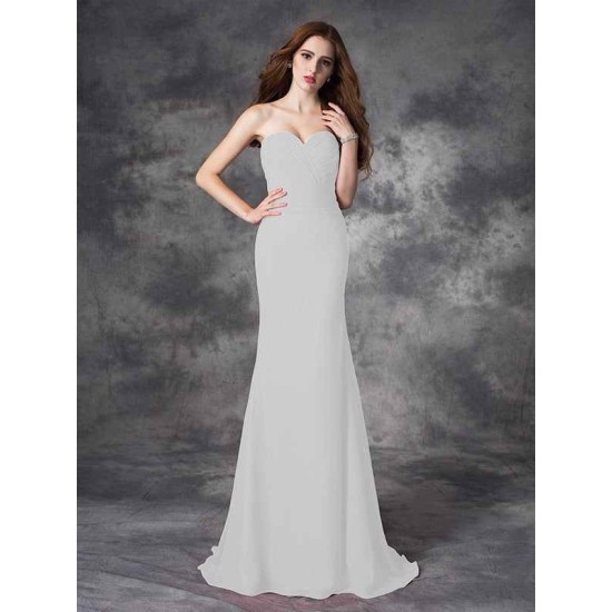 Mermaid Gorgeous Sweetheart Ruched Sleeveless Long Chiffon Bridesmaid Dresses