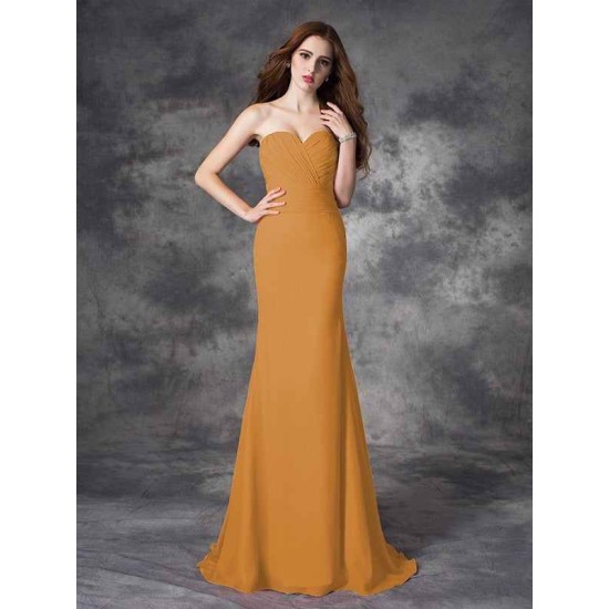 Mermaid Gorgeous Sweetheart Ruched Sleeveless Long Chiffon Bridesmaid Dresses