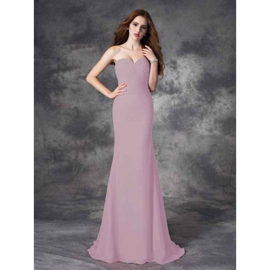 Mermaid Gorgeous Sweetheart Ruched Sleeveless Long Chiffon Bridesmaid Dresses