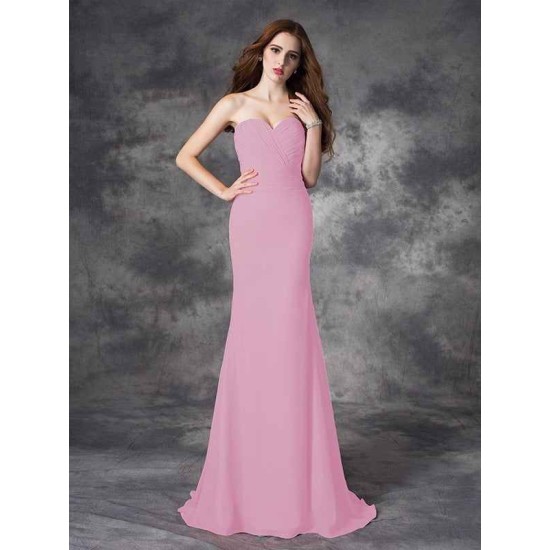 Mermaid Gorgeous Sweetheart Ruched Sleeveless Long Chiffon Bridesmaid Dresses