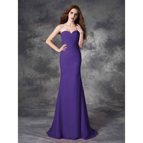 Mermaid Gorgeous Sweetheart Ruched Sleeveless Long Chiffon Bridesmaid Dresses