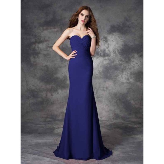 Mermaid Gorgeous Sweetheart Ruched Sleeveless Long Chiffon Bridesmaid Dresses