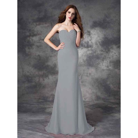 Mermaid Gorgeous Sweetheart Ruched Sleeveless Long Chiffon Bridesmaid Dresses
