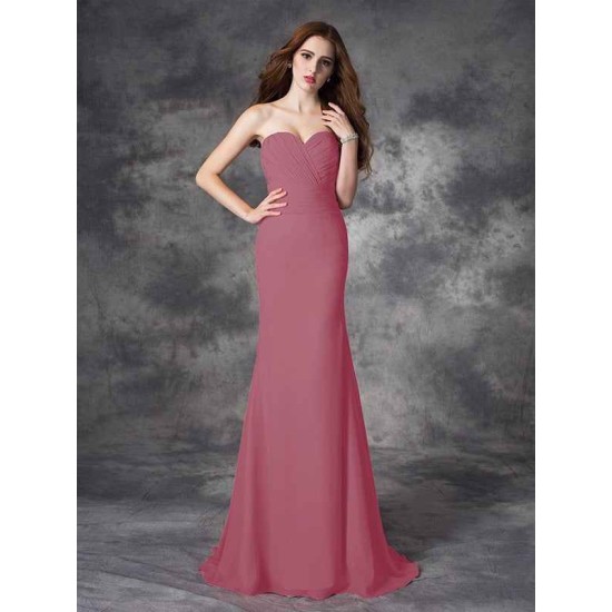 Mermaid Gorgeous Sweetheart Ruched Sleeveless Long Chiffon Bridesmaid Dresses