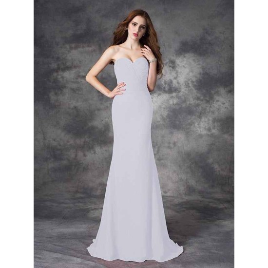 Mermaid Gorgeous Sweetheart Ruched Sleeveless Long Chiffon Bridesmaid Dresses