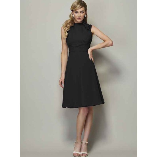 Charming High Neck Sleeveless Pleats Short Chiffon Bridesmaid Dresses