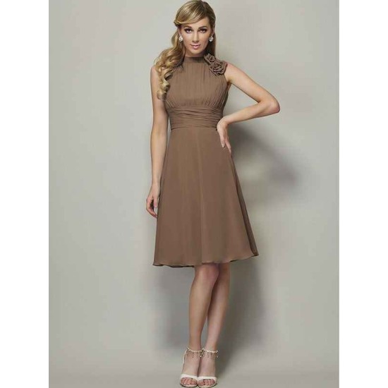 Charming High Neck Sleeveless Pleats Short Chiffon Bridesmaid Dresses