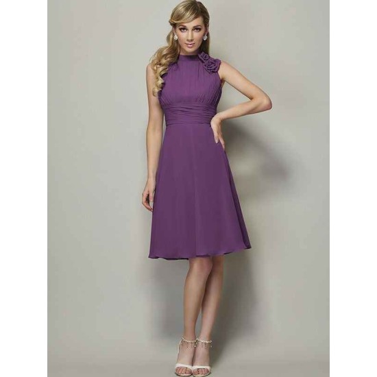 Charming High Neck Sleeveless Pleats Short Chiffon Bridesmaid Dresses