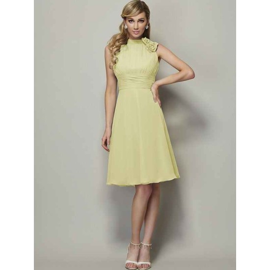 Charming High Neck Sleeveless Pleats Short Chiffon Bridesmaid Dresses