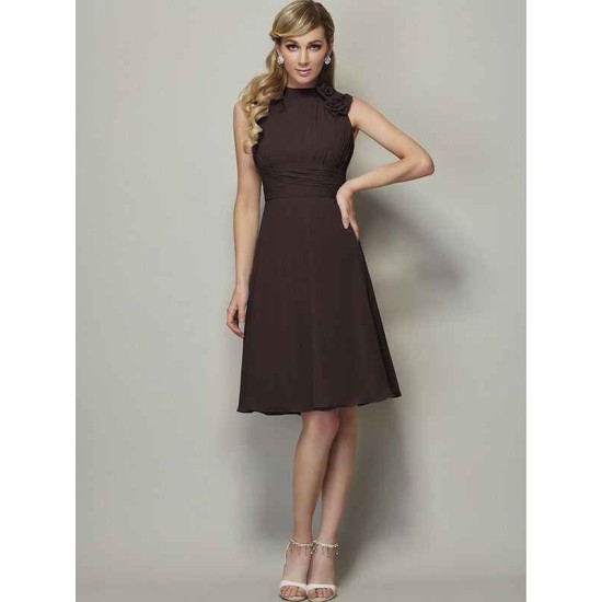 Charming High Neck Sleeveless Pleats Short Chiffon Bridesmaid Dresses