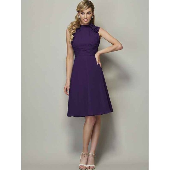 Charming High Neck Sleeveless Pleats Short Chiffon Bridesmaid Dresses