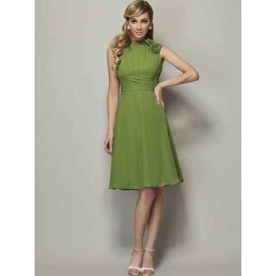 Charming High Neck Sleeveless Pleats Short Chiffon Bridesmaid Dresses