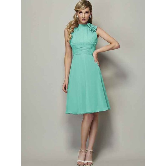 Charming High Neck Sleeveless Pleats Short Chiffon Bridesmaid Dresses
