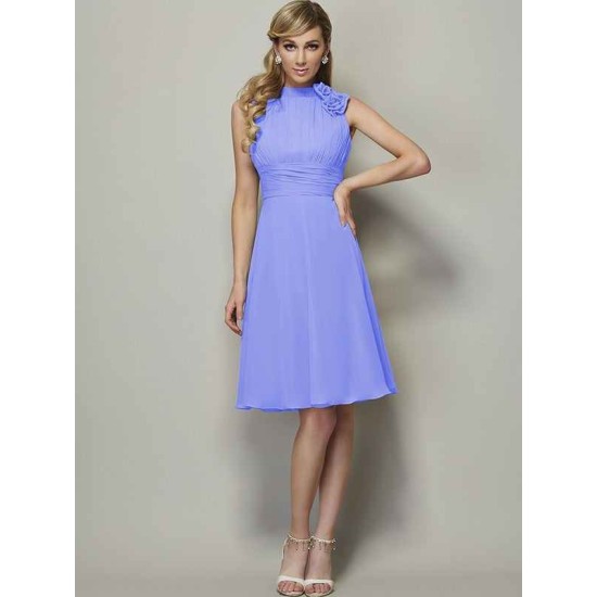 Charming High Neck Sleeveless Pleats Short Chiffon Bridesmaid Dresses