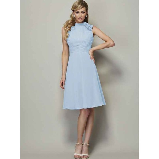 Charming High Neck Sleeveless Pleats Short Chiffon Bridesmaid Dresses