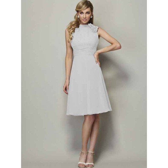 Charming High Neck Sleeveless Pleats Short Chiffon Bridesmaid Dresses