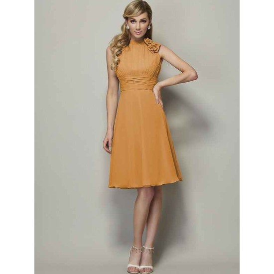 Charming High Neck Sleeveless Pleats Short Chiffon Bridesmaid Dresses