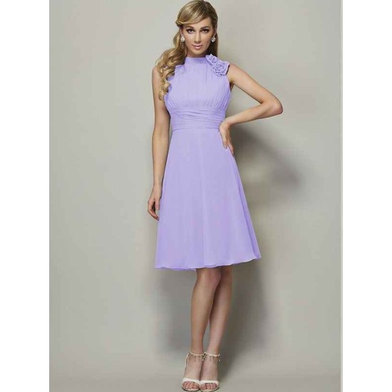 Charming High Neck Sleeveless Pleats Short Chiffon Bridesmaid Dresses