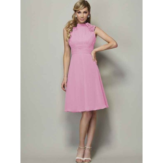Charming High Neck Sleeveless Pleats Short Chiffon Bridesmaid Dresses