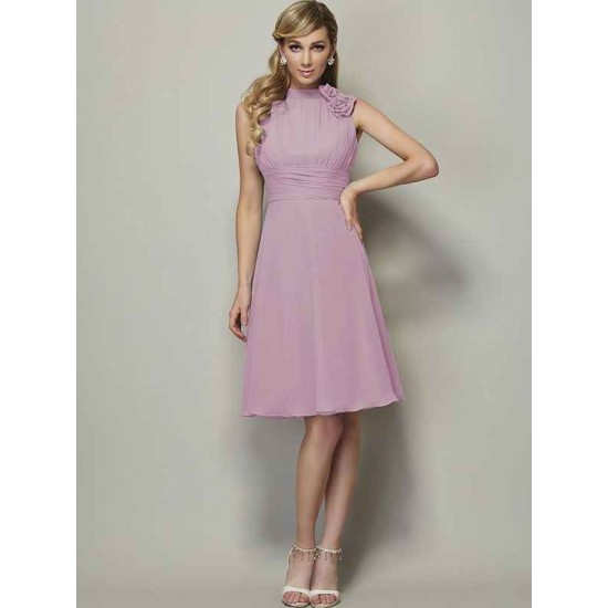 Charming High Neck Sleeveless Pleats Short Chiffon Bridesmaid Dresses