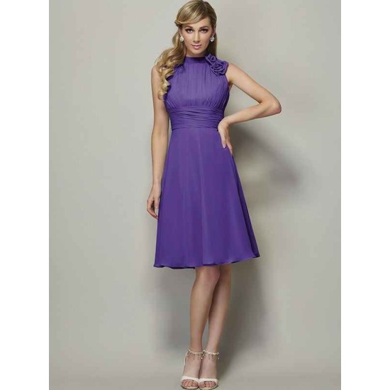 Charming High Neck Sleeveless Pleats Short Chiffon Bridesmaid Dresses