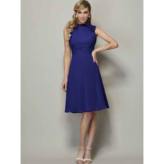 Charming High Neck Sleeveless Pleats Short Chiffon Bridesmaid Dresses