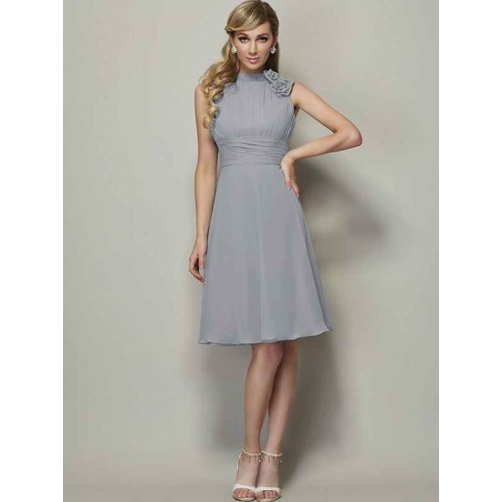 Charming High Neck Sleeveless Pleats Short Chiffon Bridesmaid Dresses