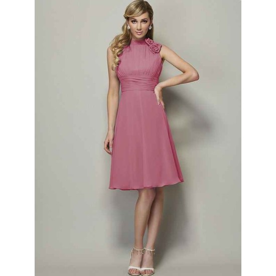 Charming High Neck Sleeveless Pleats Short Chiffon Bridesmaid Dresses