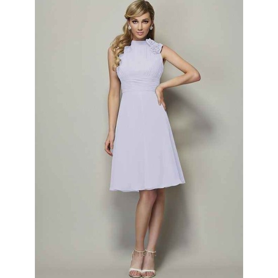 Charming High Neck Sleeveless Pleats Short Chiffon Bridesmaid Dresses