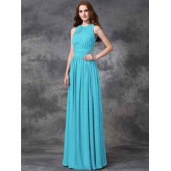 Charming Jewel Ruched Sleeveless Long Chiffon Bridesmaid Dresses