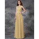 Charming Jewel Ruched Sleeveless Long Chiffon Bridesmaid Dresses
