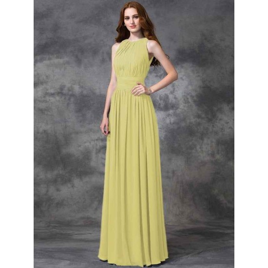Charming Jewel Ruched Sleeveless Long Chiffon Bridesmaid Dresses
