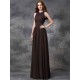 Charming Jewel Ruched Sleeveless Long Chiffon Bridesmaid Dresses