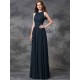 Charming Jewel Ruched Sleeveless Long Chiffon Bridesmaid Dresses