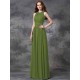 Charming Jewel Ruched Sleeveless Long Chiffon Bridesmaid Dresses