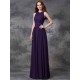Charming Jewel Ruched Sleeveless Long Chiffon Bridesmaid Dresses