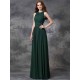 Charming Jewel Ruched Sleeveless Long Chiffon Bridesmaid Dresses