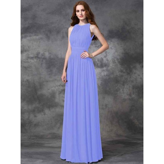 Charming Jewel Ruched Sleeveless Long Chiffon Bridesmaid Dresses