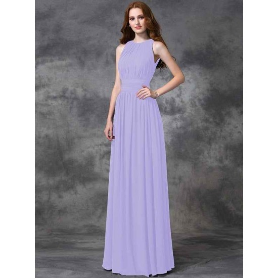 Charming Jewel Ruched Sleeveless Long Chiffon Bridesmaid Dresses