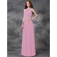 Charming Jewel Ruched Sleeveless Long Chiffon Bridesmaid Dresses