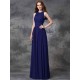 Charming Jewel Ruched Sleeveless Long Chiffon Bridesmaid Dresses
