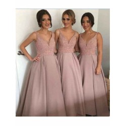 V-Neck Elegant Sleeveless Beading Taffeta Bridesmaid Dresses