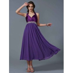 Charming Halter Sleeveless Beading Long Chiffon Bridesmaid Dresses