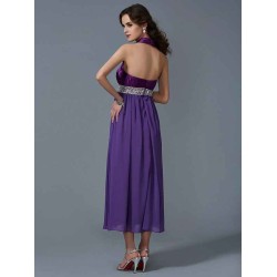 Charming Halter Sleeveless Beading Long Chiffon Bridesmaid Dresses