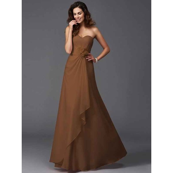 Gorgeous Sweetheart Hand-Made Flower Sleeveless Long Chiffon Bridesmaid Dresses