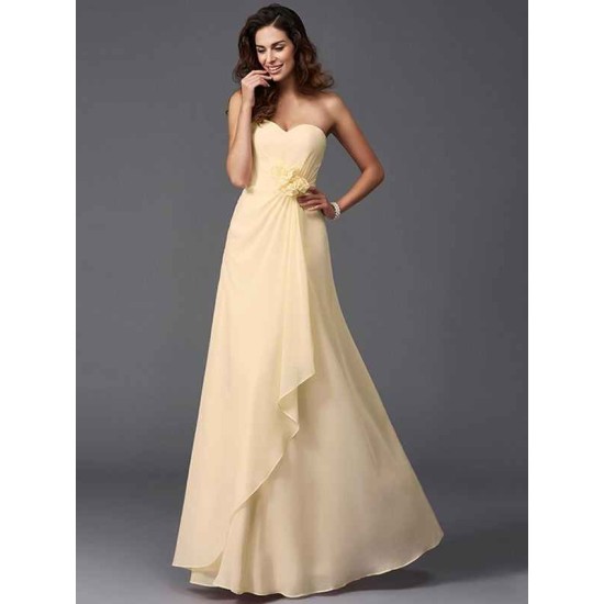 Gorgeous Sweetheart Hand-Made Flower Sleeveless Long Chiffon Bridesmaid Dresses