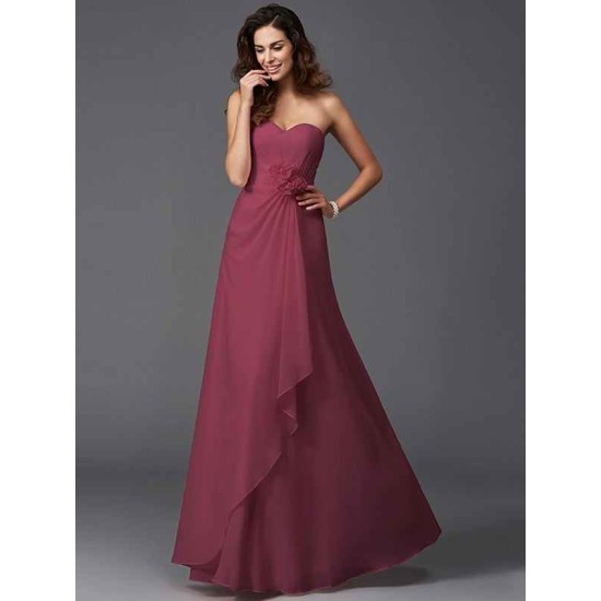 Gorgeous Sweetheart Hand-Made Flower Sleeveless Long Chiffon Bridesmaid Dresses