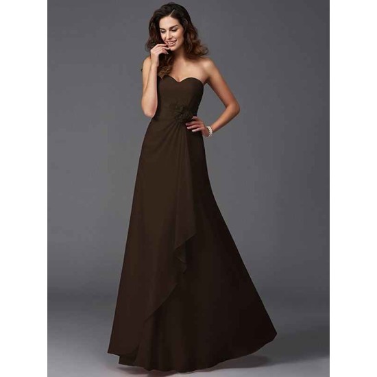 Gorgeous Sweetheart Hand-Made Flower Sleeveless Long Chiffon Bridesmaid Dresses