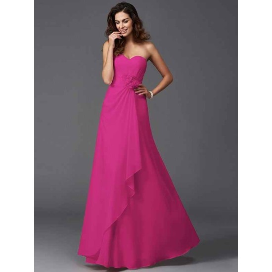 Gorgeous Sweetheart Hand-Made Flower Sleeveless Long Chiffon Bridesmaid Dresses
