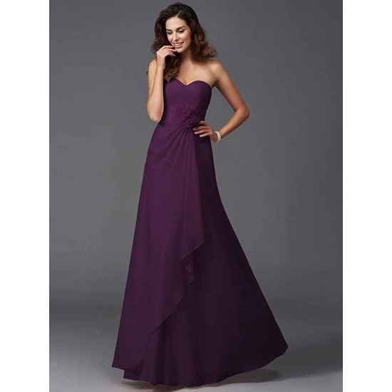Gorgeous Sweetheart Hand-Made Flower Sleeveless Long Chiffon Bridesmaid Dresses
